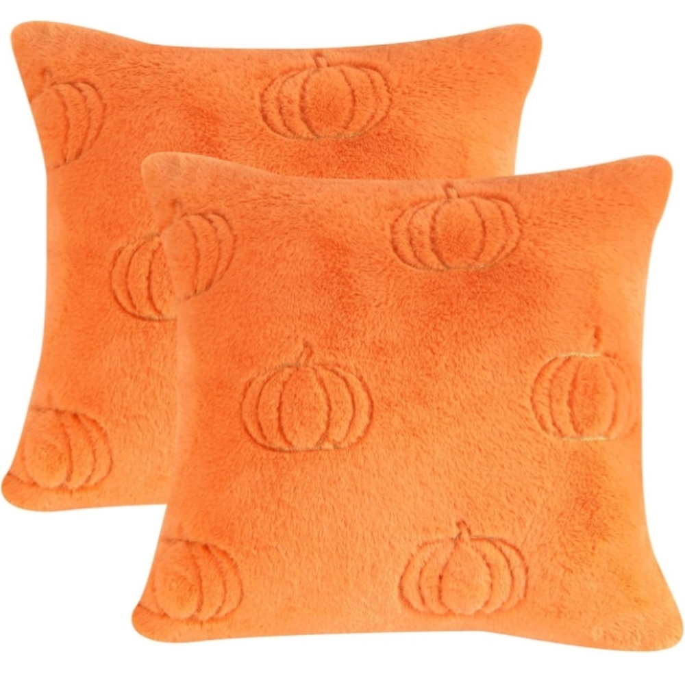 2/$20 Orange Pumpkin Embossed Plush Throw Pillow Covers NWT